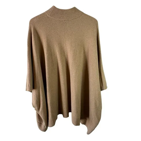 Theory Oversize Wool Blend Camel Mock Neck Poncho Sweater XS/S Minimalist - Picture 6 of 6